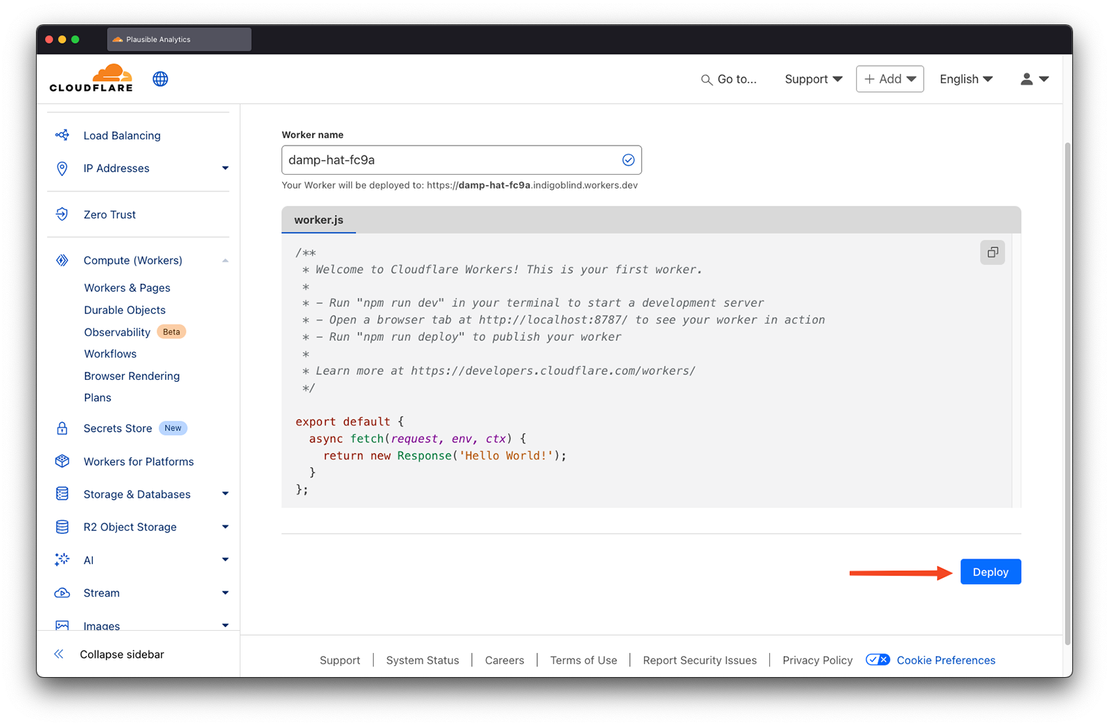 Deploy CloudFlare worker